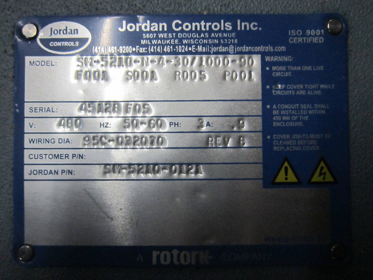 Jordan Controls NEW Rotork Heavy Duty Rotary Actuator SM-5200 SM-5210 1000 480V (EBI2627-1)