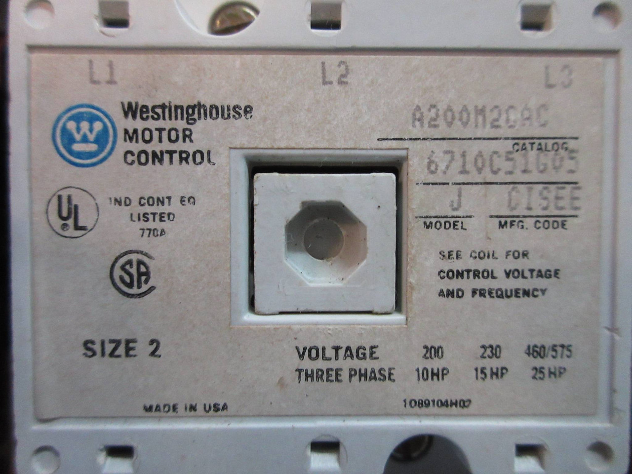 Westinghouse Type W 600V Size 2 60A 12" Fused Motor Control Center Bucket (TK3757-2)