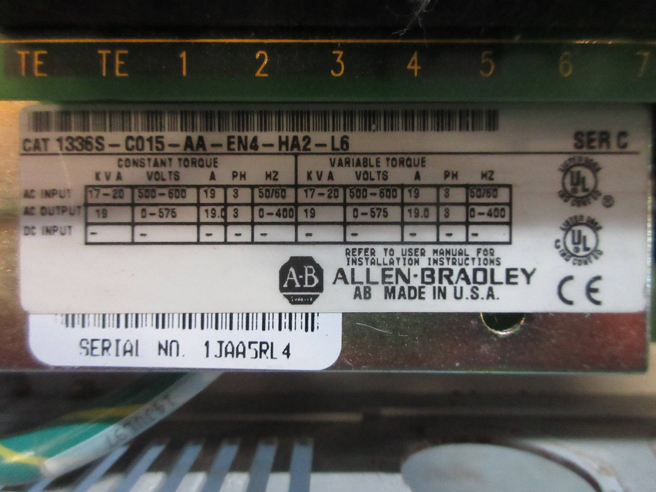 Allen Bradley 1336S-C015-AA-EN4-HA2-L6 Series C 15-HP AC VS Drive 600V 1336 Plus (TK3798-1)