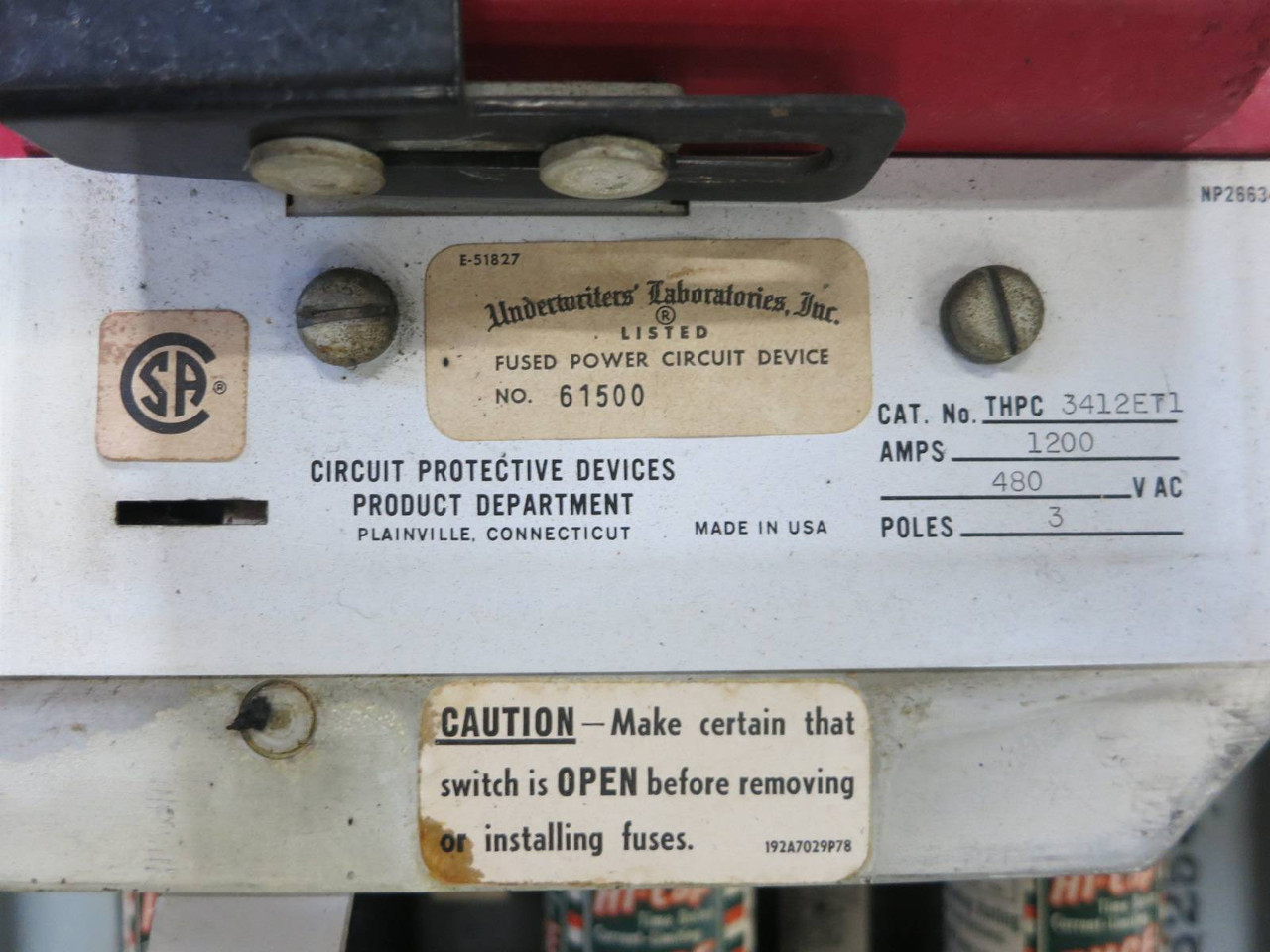 GE THPC3412ET1 1200A 480V High Pressure Contact Switch HPC THPC 3412ET1 3412 (PM2842-2)