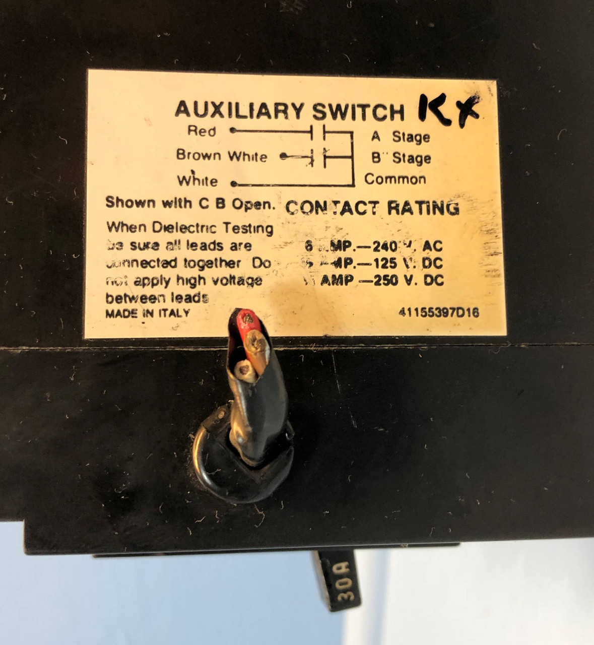 GE TEML36030 30A Mag-Break Circuit Breaker 30 Amp Aux General Electric wires cut (EM2865-4)