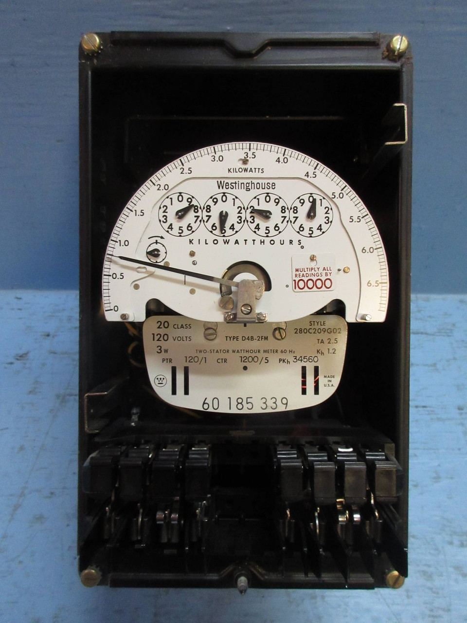 Westinghouse 280C209G02 Two-Stator Watthour Meter Type D4B-2FM 120V 3W (TK3939-4)