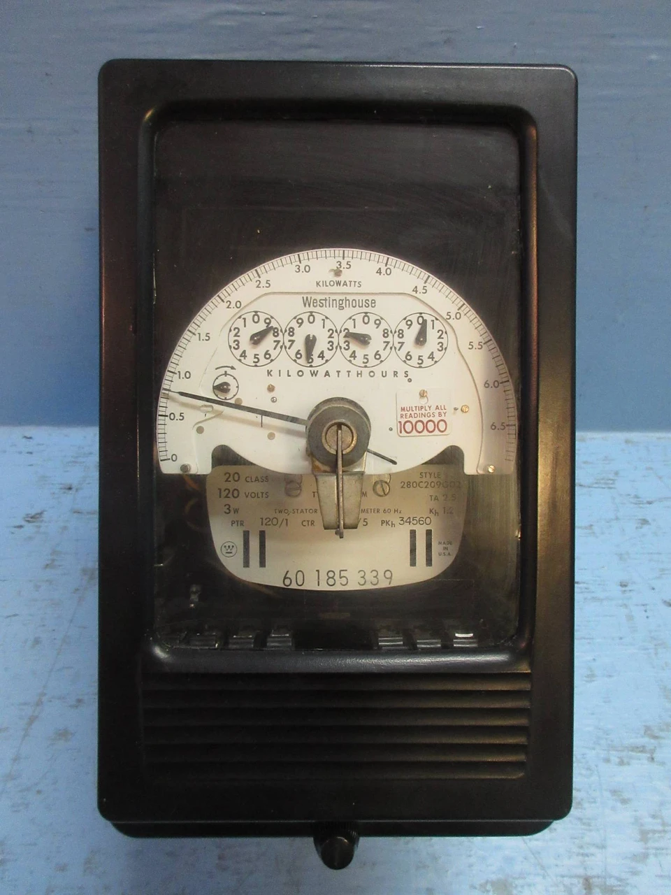 Westinghouse 280C209G02 Two-Stator Watthour Meter Type D4B-2FM 120V 3W (TK3939-4)