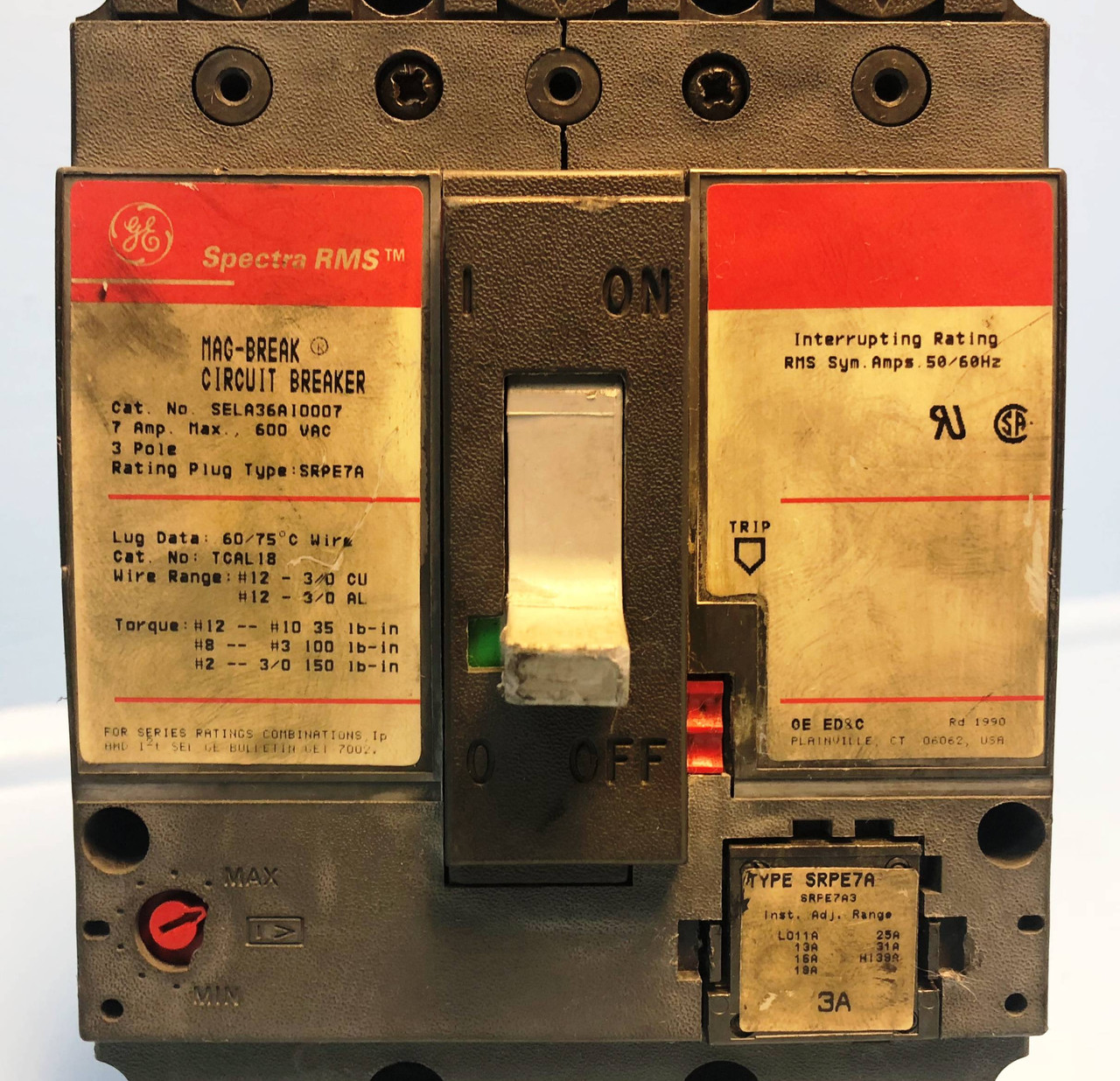 GE SELA36AI0007 7A Spectra Circuit Breaker w/ 3 Amp Plug & Aux General Electric (EM2901-5)