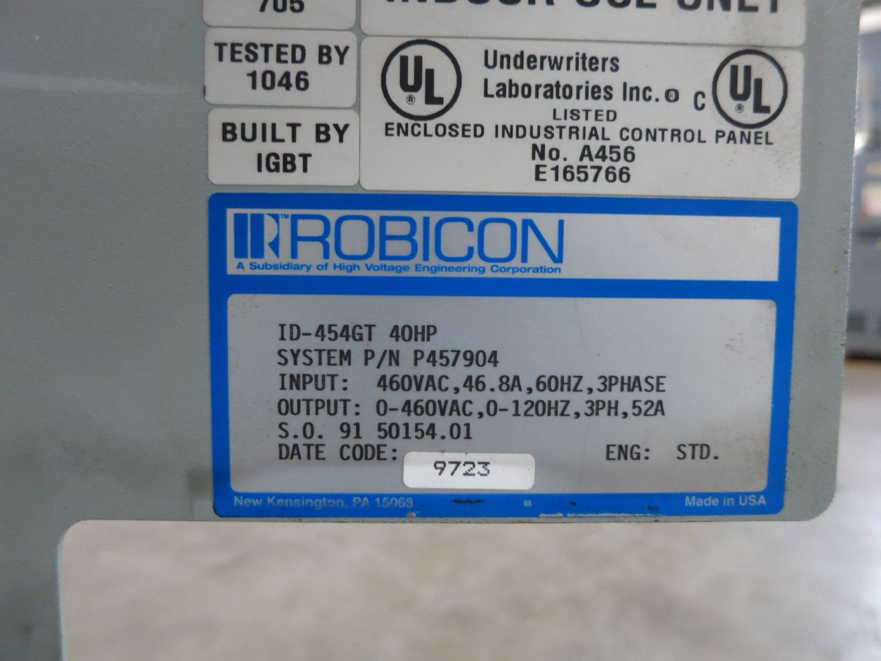 Siemens Robicon ID-454GT 40 HP 3PH Variable Speed VS Drive P457904 460V Systecon (DW0813-2)