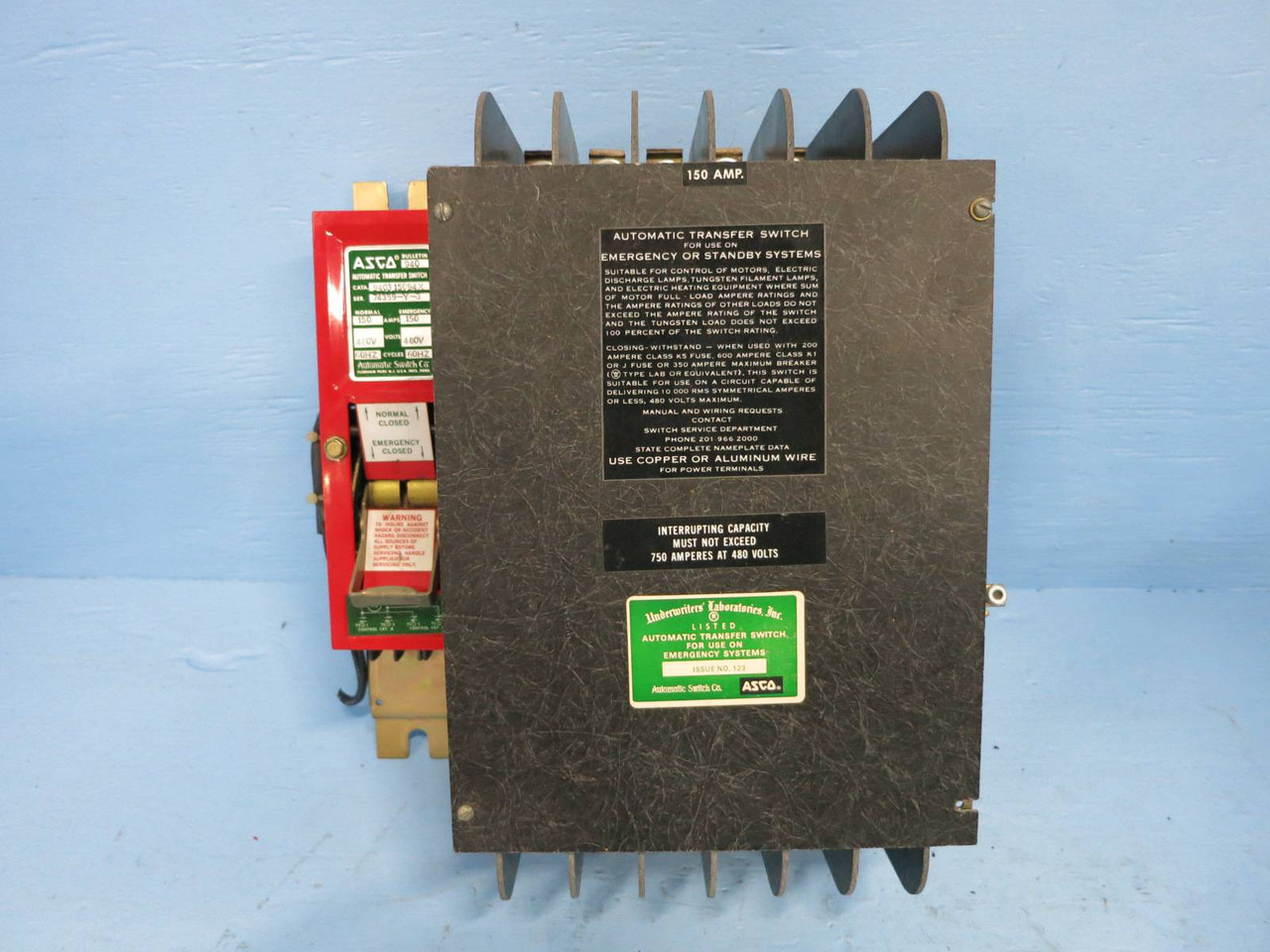 ASCO 940315094X 150A 480V Automatic Transfer Switch Bulletin 940 150 Amp ATS (DW0849-3)