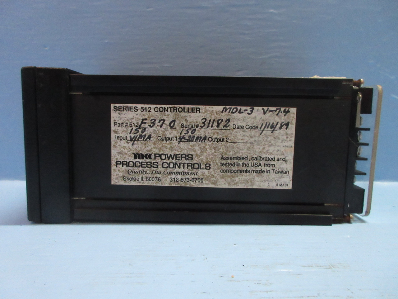 Powers Process Controls Series 512 Process Controller Part No. 512-F-3-7-0 (TK4076-1)