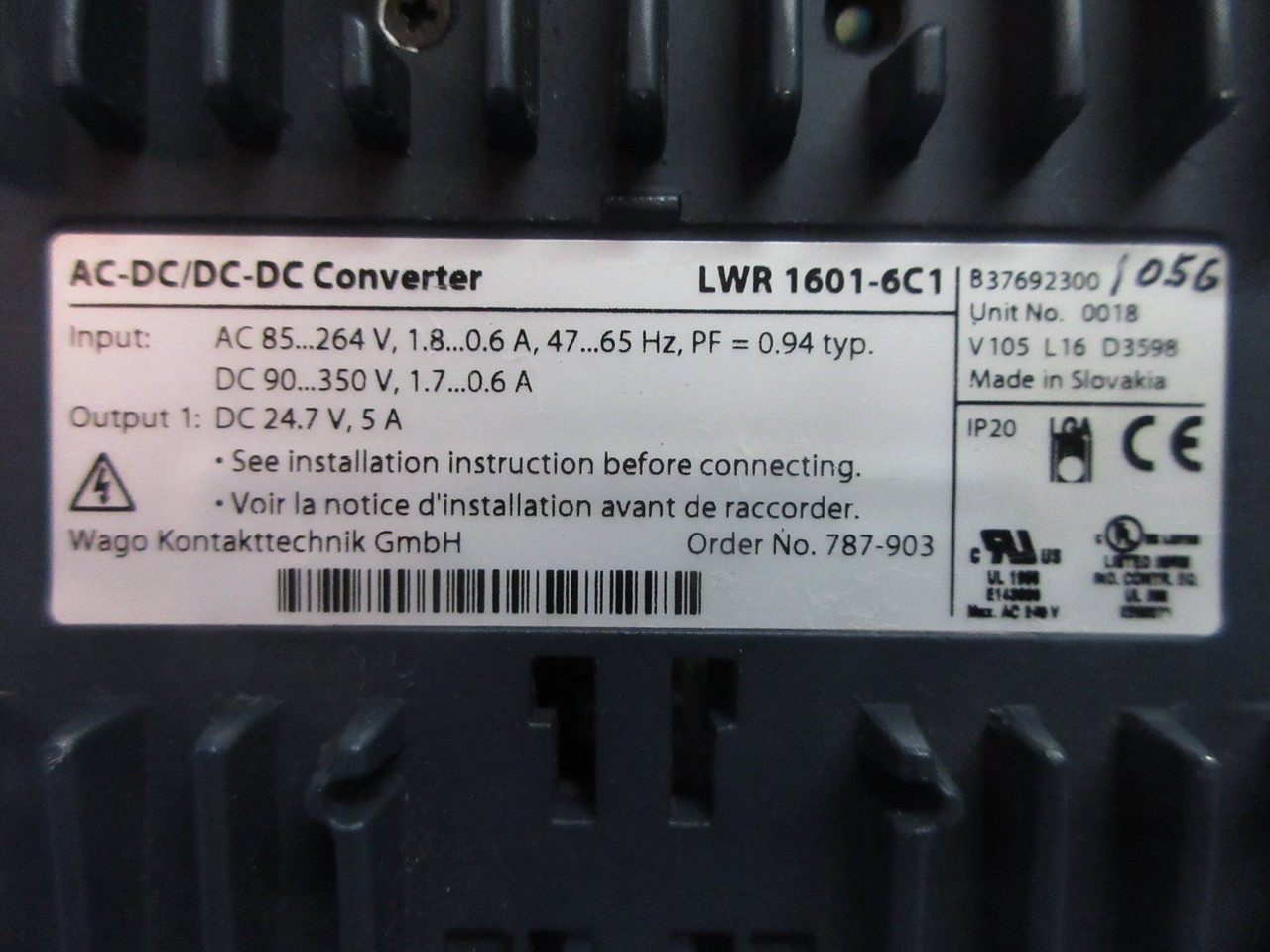 Wago LWR-1601-6C1 AC-DC / DC-DC Converter 787-903 Power Supply (TK4089-6)