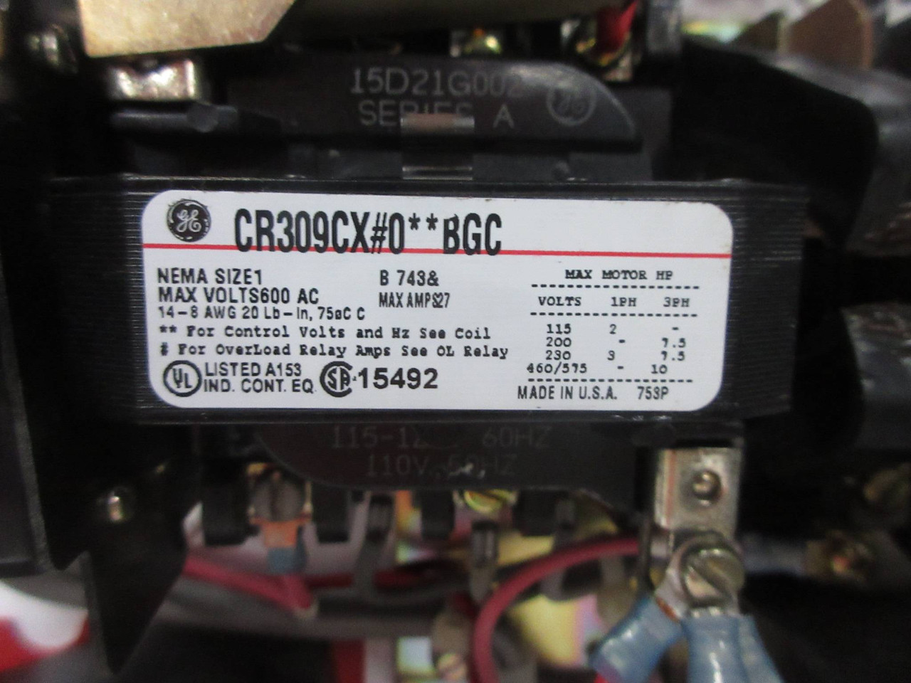 General Electric GE 8000 24" Reversing Size 1 Starter 20 Amp Breaker MCC Bucket (TK4224-2)