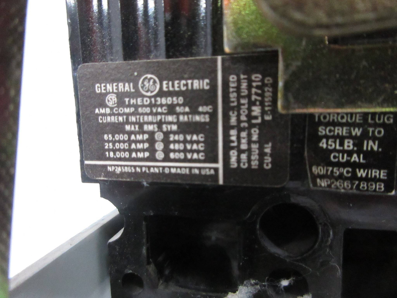 General Electric GE 8000 50 Amp Breaker MCC Feeder Switch without stabs 50A (TK4229-27)
