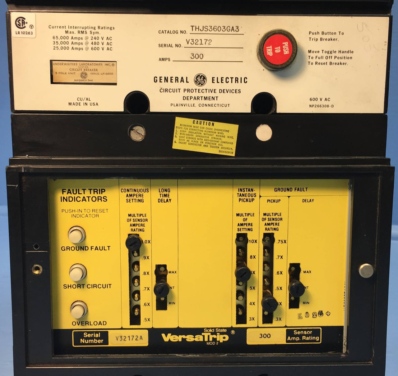 GE THJS3603GA3 300A LIG Circuit Breaker THJS3603 300 Amp Ground General Electric (EBI2310-1)