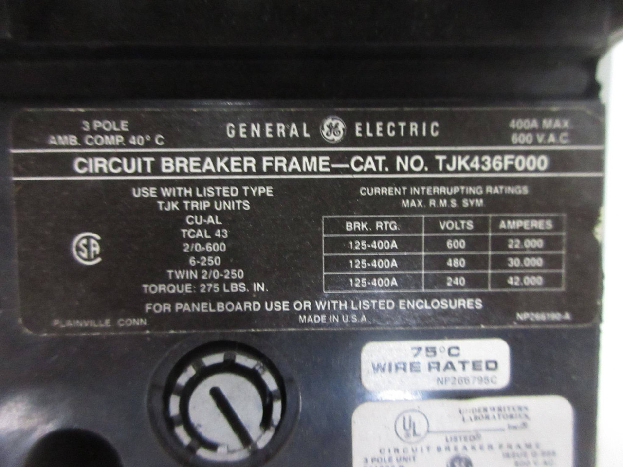 GE 8000 Series 200 Amp Main Breaker Type MCC Feeder Bucket 200A General Electric (TK4285-3)