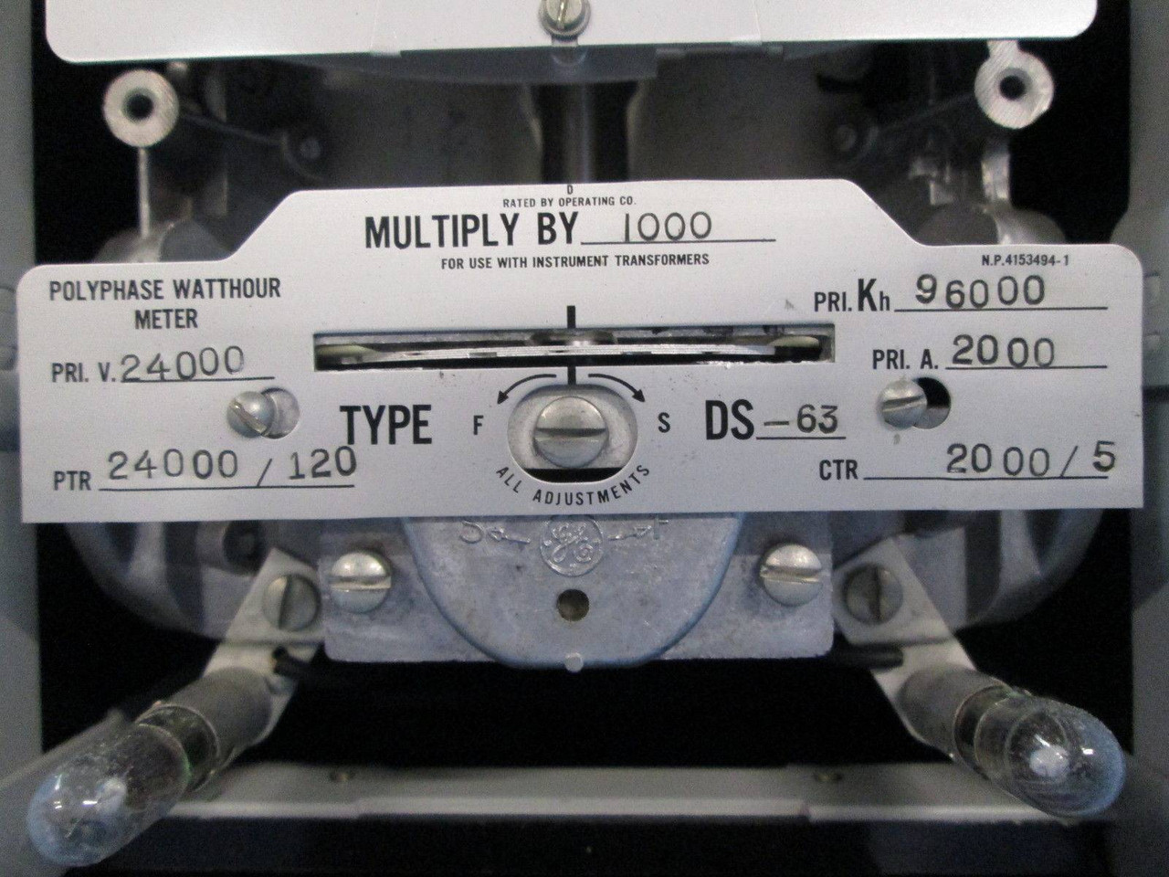 General Electric Polyphase Watthour Meter 3PH Watt Hour Meter DS-63 3P Relay (EBI2197-5)