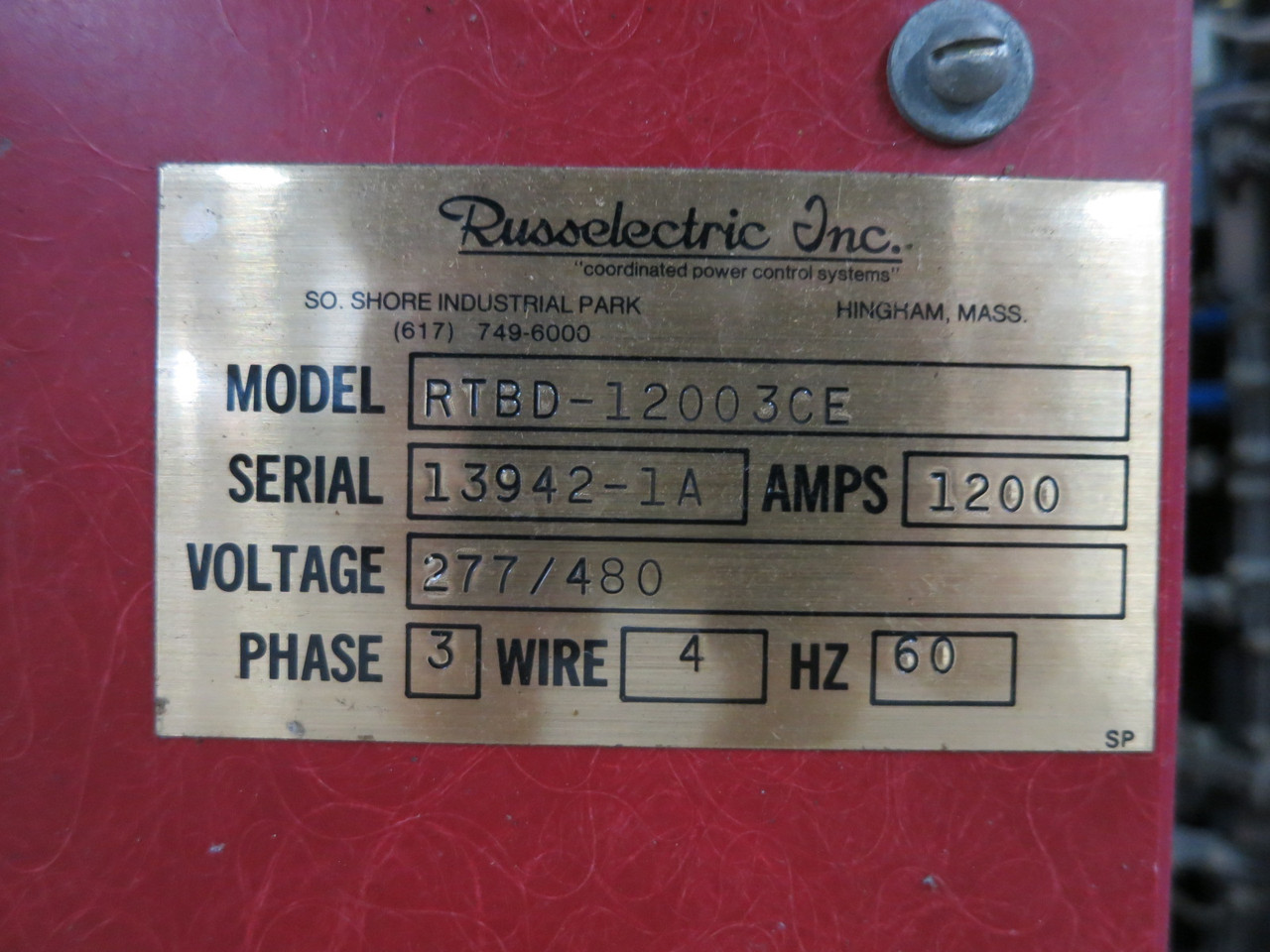 Russelectric RTBD-12003CE 1200A 277/480V Automatic Transfer Switch 1200 Amp ATS (DW1026-1)