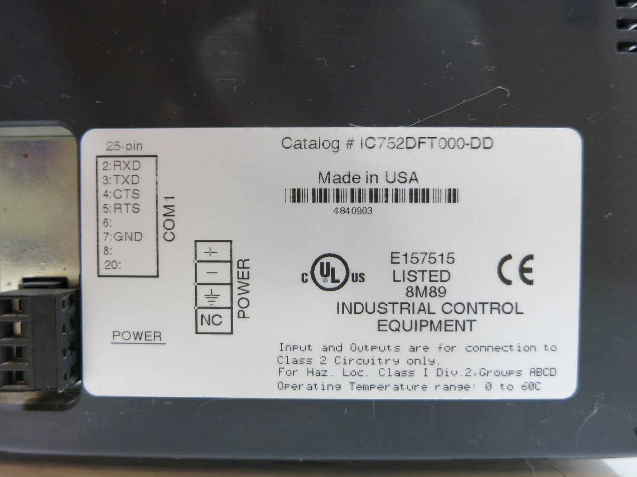 GE Fanuc IC752DFT000-DD Industrial Control Panel Display Operator Interface (NP2141-1)