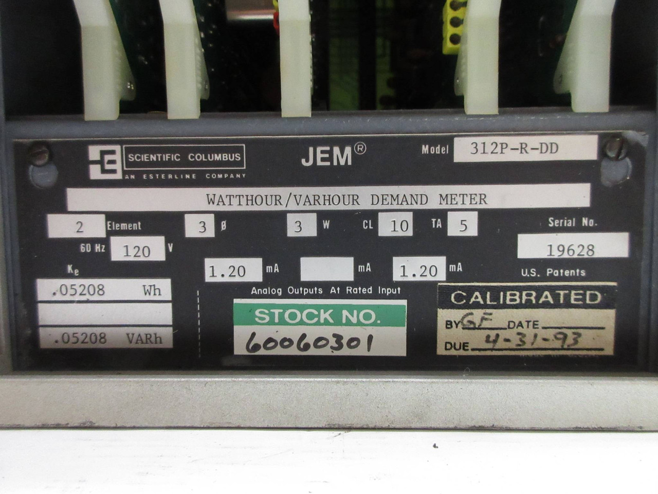 Scientific Columbus 312P-R-DD JEM Electronic Watthour / Varhour Meter (TK4313-3)