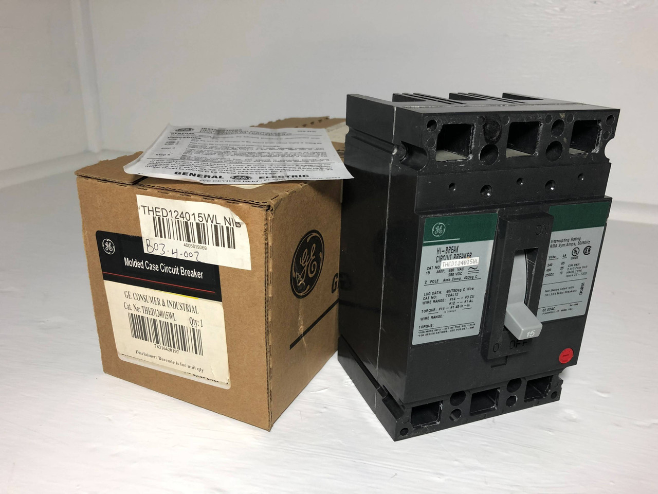 Image of NEW GE THED124015WL 15A Circuit Breaker 480V 2 Pole 15 Amp General Electric NIB
