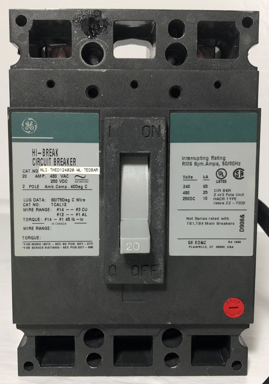 NEW GE THED124020WL 20A Circuit Breaker w Bell Alarm 20 Amp General Electric NIB (EM3098-2)