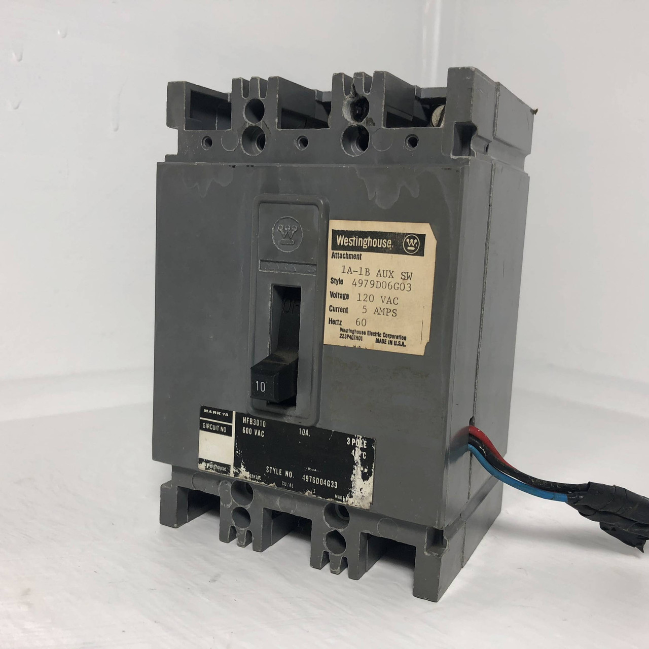 Westinghouse HFB3010 10A Mark 75 Circuit Breaker w/ Aux 600V 3P HFB3010L 10 Amp (EM3124-2)