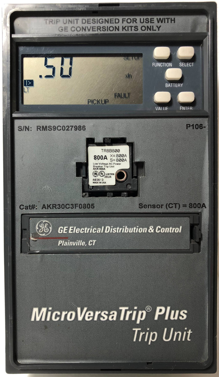 GE AKR30C3F0805 800A MicroVersaTrip Plus Trip Unit w/ 800 Amp Plug TR8B800 LSIG (EM3142-1)