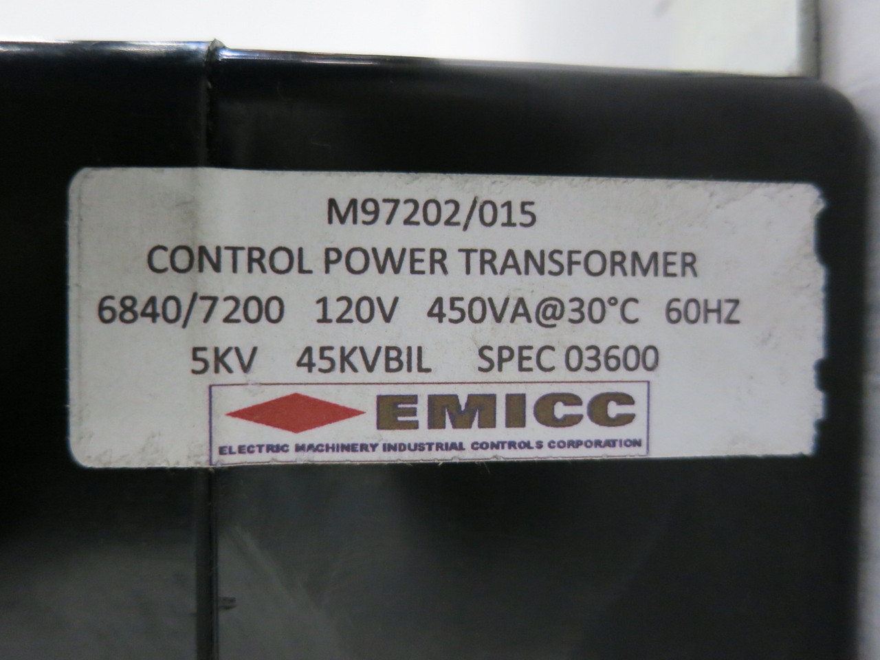 EMICC M97202/015 450VA 6840/7200 - 120V Control Power Transformer 7200V 450 VA (DW1136-1)