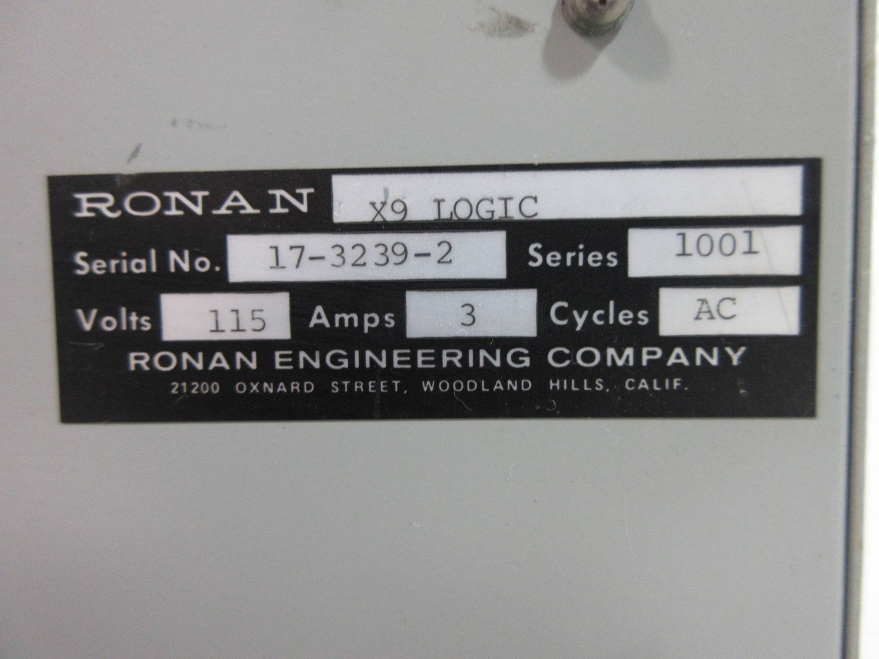 Ronan X9 Logic Module Card Chassis Rack 115V 3 Amp (TK4450-1)