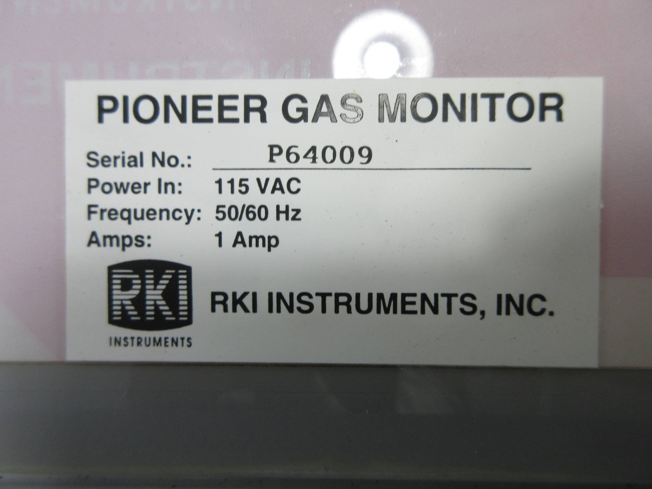 RKI Instruments Pioneer Gas Monitor 115 Vac 24-0010RK 24-0009RK Display (TK4451-1)