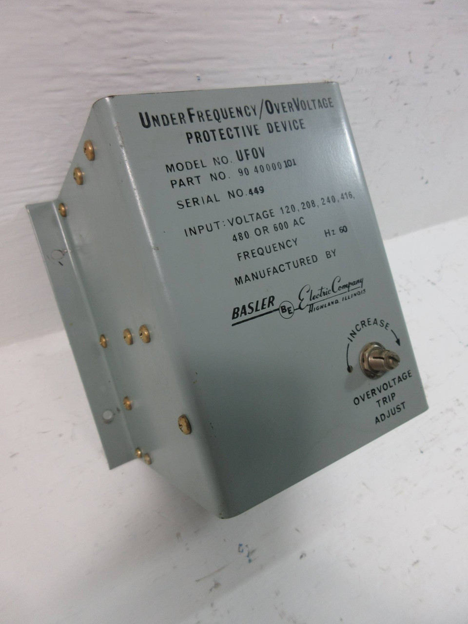 Basler Electric UFOV Under-Frequency Over-Voltage Protective Device 90-40000101 (TK4491-2)