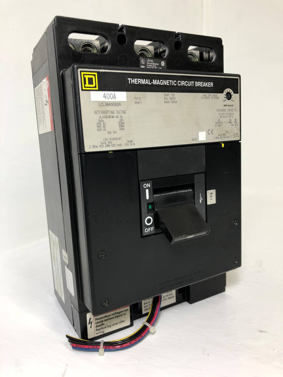 Image of Square D LCL364002124 400A Circuit Breaker Shunt & Aux & Alarm 400 Amp bad label