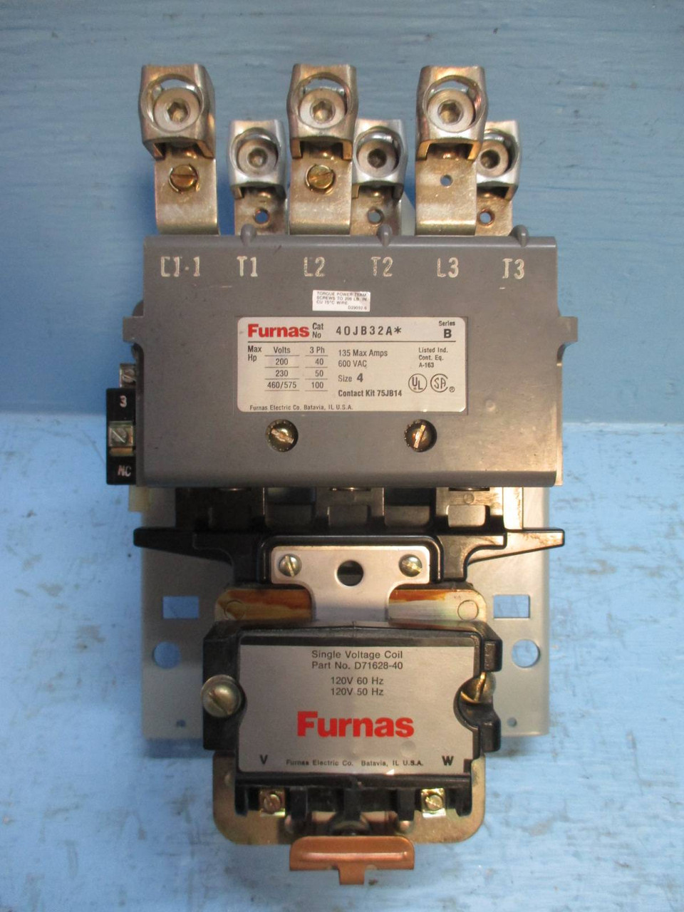 Furnas 40JB32A* Size 4 135A Contactor 120V Coil 100 HP 600Vac Series B Sz4 (EBI1637-10)