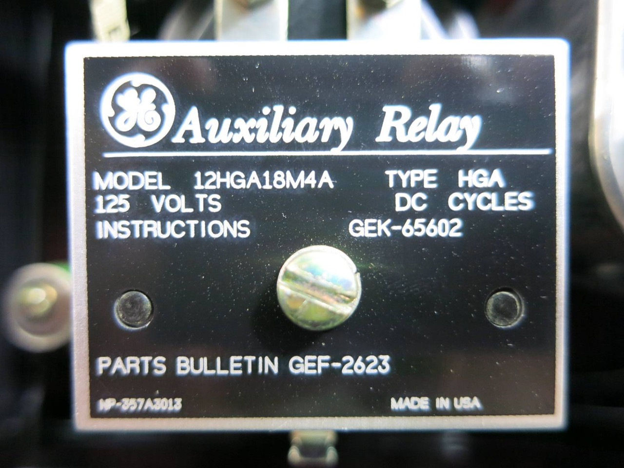 General Electric 12HGA18M4A Auxiliary Relay GE 125-Vdc DC Cycles Type HGA (TK4600-1)