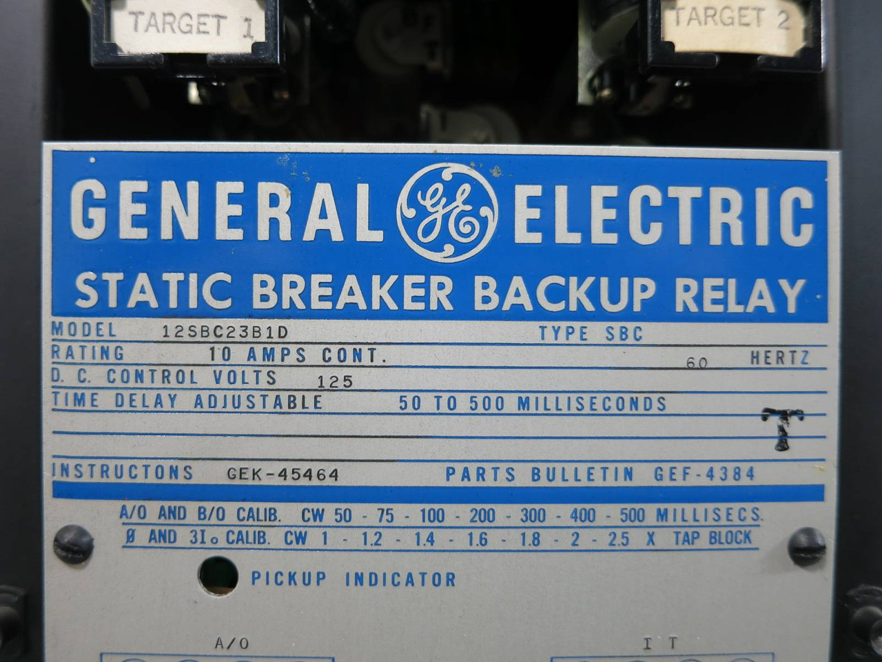 General Electric 12SBC23B1D Static Breaker Backup Relay 10 Amp Type SBC 125-Vdc (TK4602-9)