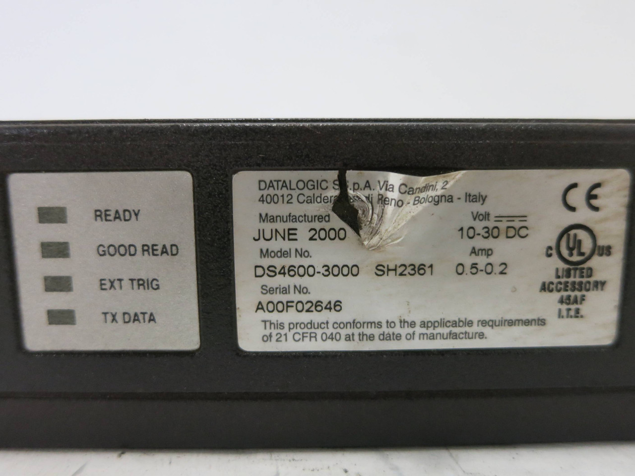 Datalogic DS4600-3000 Laser Barcode Scanner SH2361 with 90 Degree Mirror GFC-41 (DW1329-171)