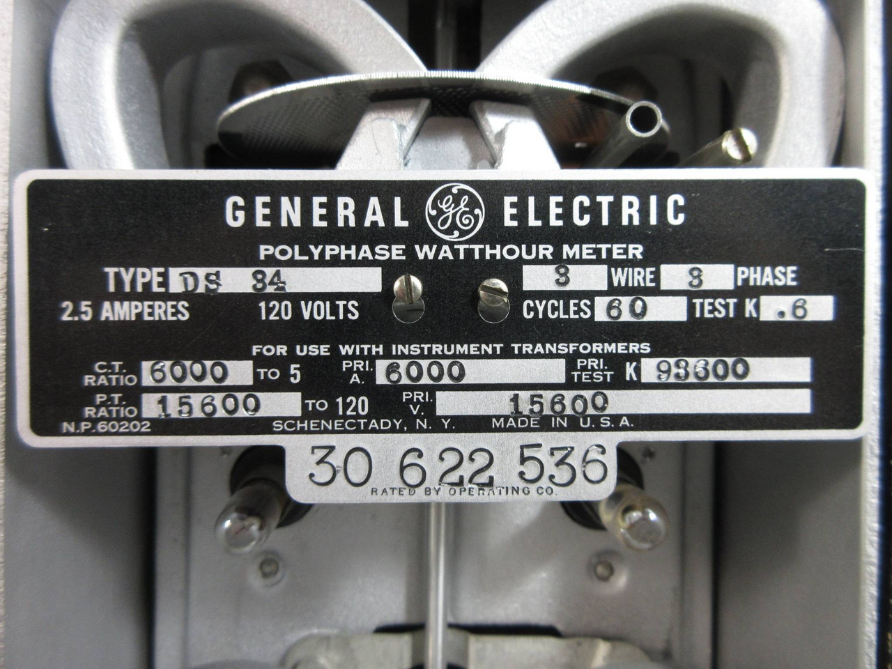 General Electric DS-34 Polyphase Watthour Meter 2.5A 120V 3W 3PH 60Cy Watt Hour (TK4618-5)