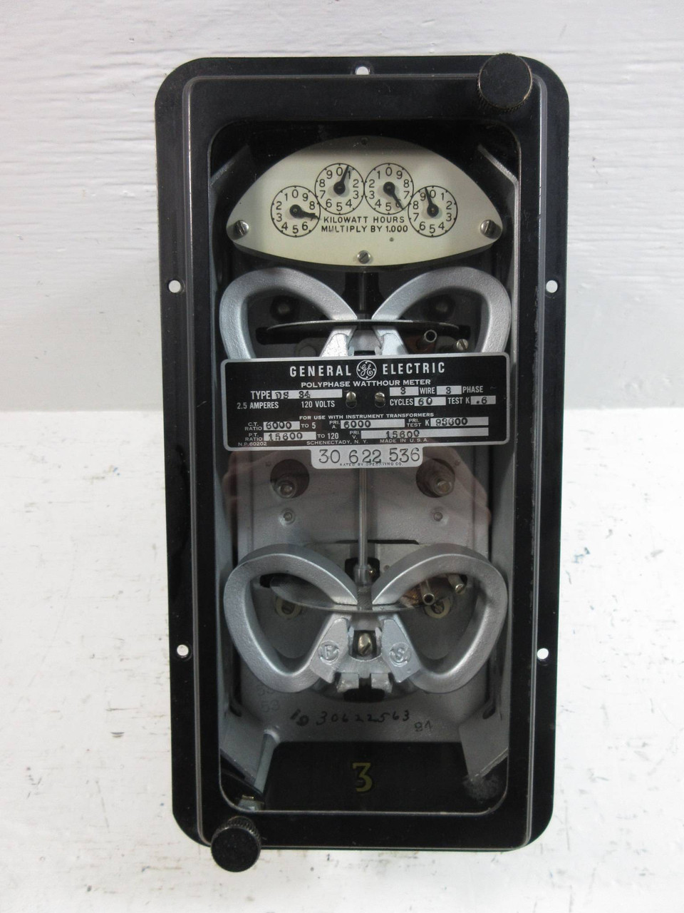 General Electric DS-34 Polyphase Watthour Meter 2.5A 120V 3W 3PH 60Cy Watt Hour (TK4618-5)