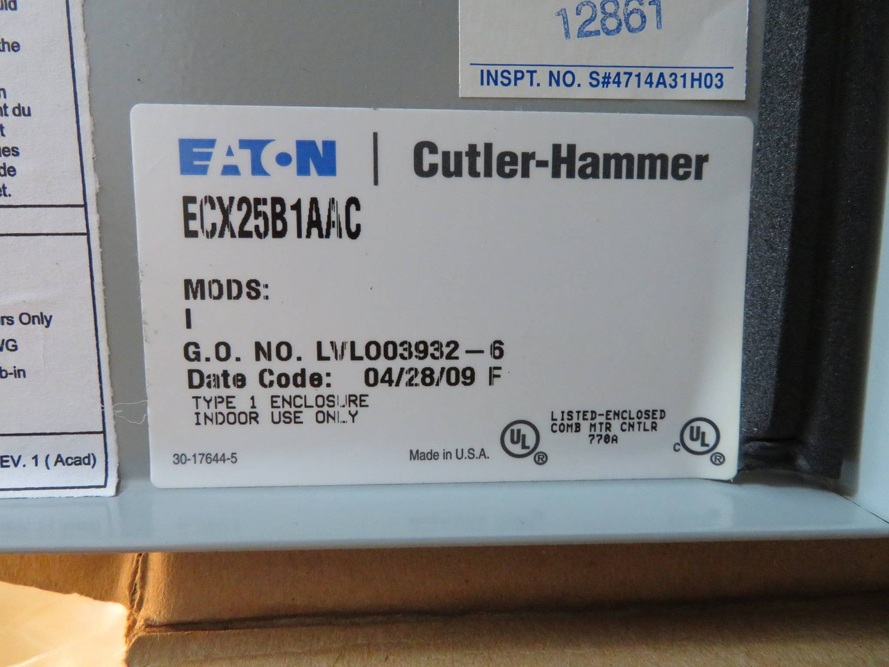NEW Eaton ECX25B1AAC Combination Starter Breaker FVNR 7 Amp NIB Cutler Size 1 (NP2179-4)