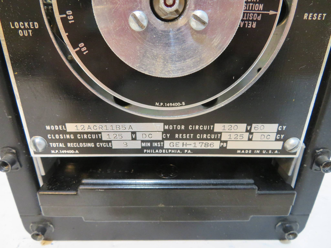 General Electric 12ACR11B5A A-C Reclosing Relay Type ACR GE 120V 12ACR-11B5A (NP2211-5)