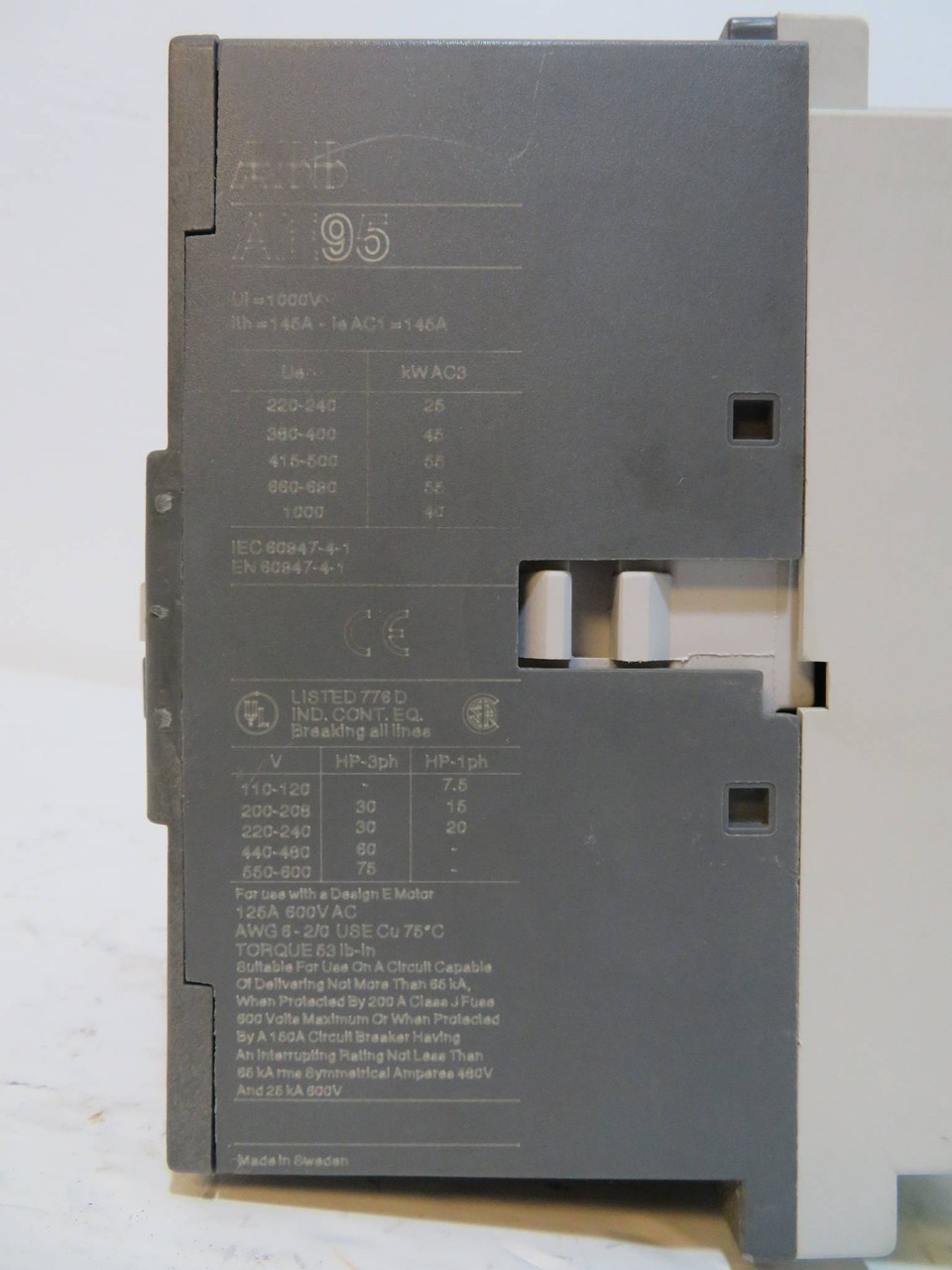 ABB AE95-30 Contactor 600V 145 Amp 75 HP 48VDC Coil AE19530 160A 24 V 30 HP (NP2222-13)