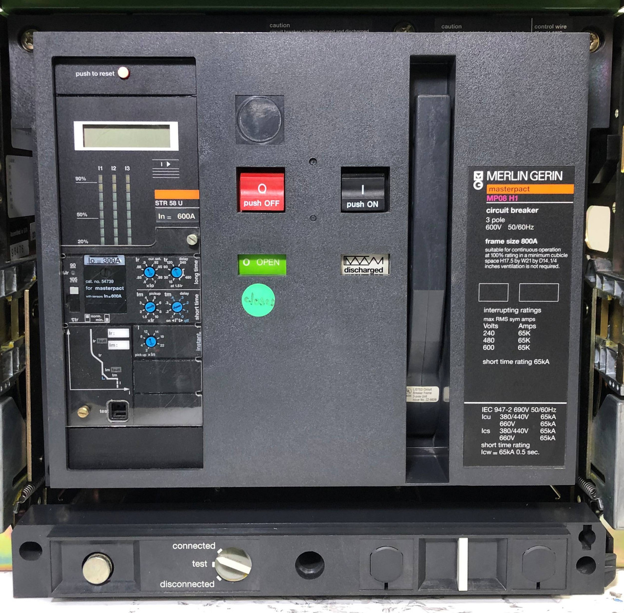 Merlin Gerin MP08H1 800A MasterPact LSI Circuit Breaker in Cradle 300 Amp Plug (EM3350-2)