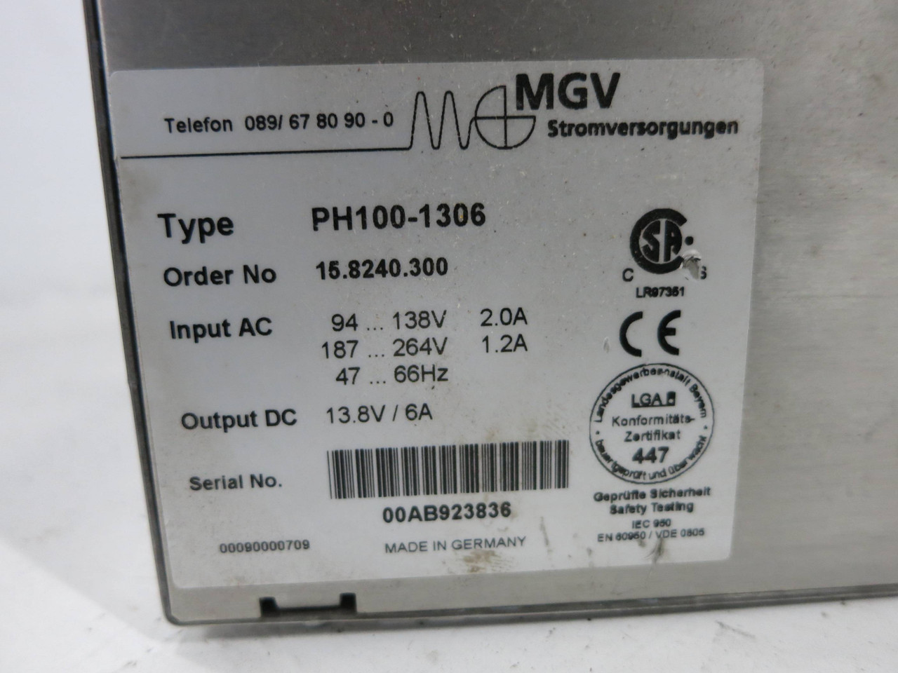 MGV PH100-1306 DC Power Supply 120/230 VAC to 13.8 VDC 6A Stromversorgungen (DW1378-3)