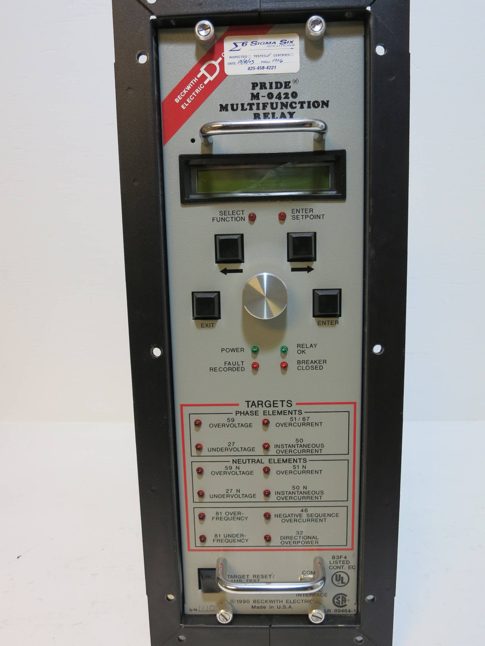 Beckwith PRIDE M-0420 Multifunction Relay Protection Module 48VDC (DW1400-2)