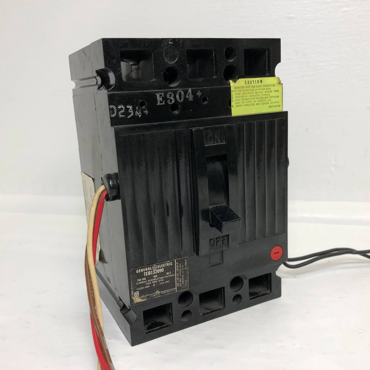 GE TEB132090 90A Circuit Breaker w/ Aux & Shunt 3 Pole 90 Amp General Electric (EM3426-1)
