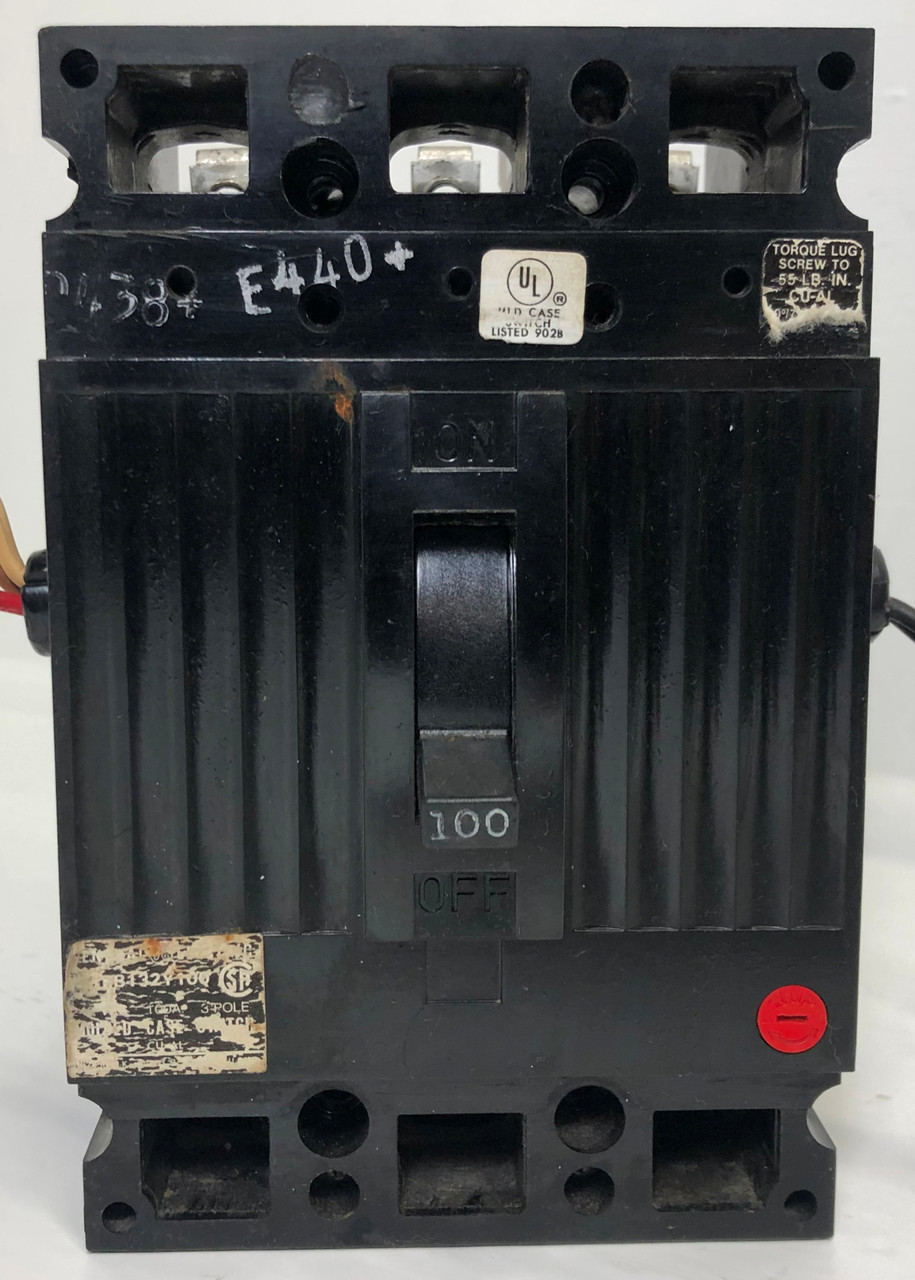 GE TEB132Y100 100A Molded Case Switch w/ Aux & Shunt 240 VAC 100 Amp bad label (EM3433-2)