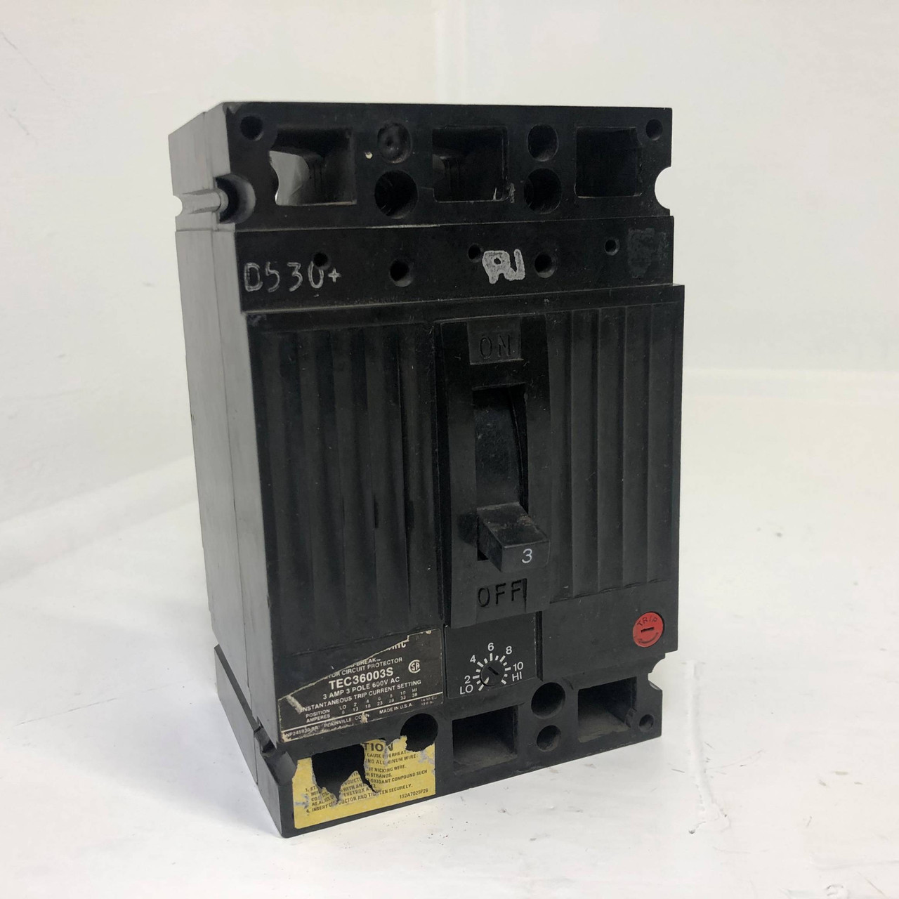 GE TEC36003S 3A Mag-Break Circuit Breaker 480/600V 3 Pole 3 Amp General Electric (EM3436-12)