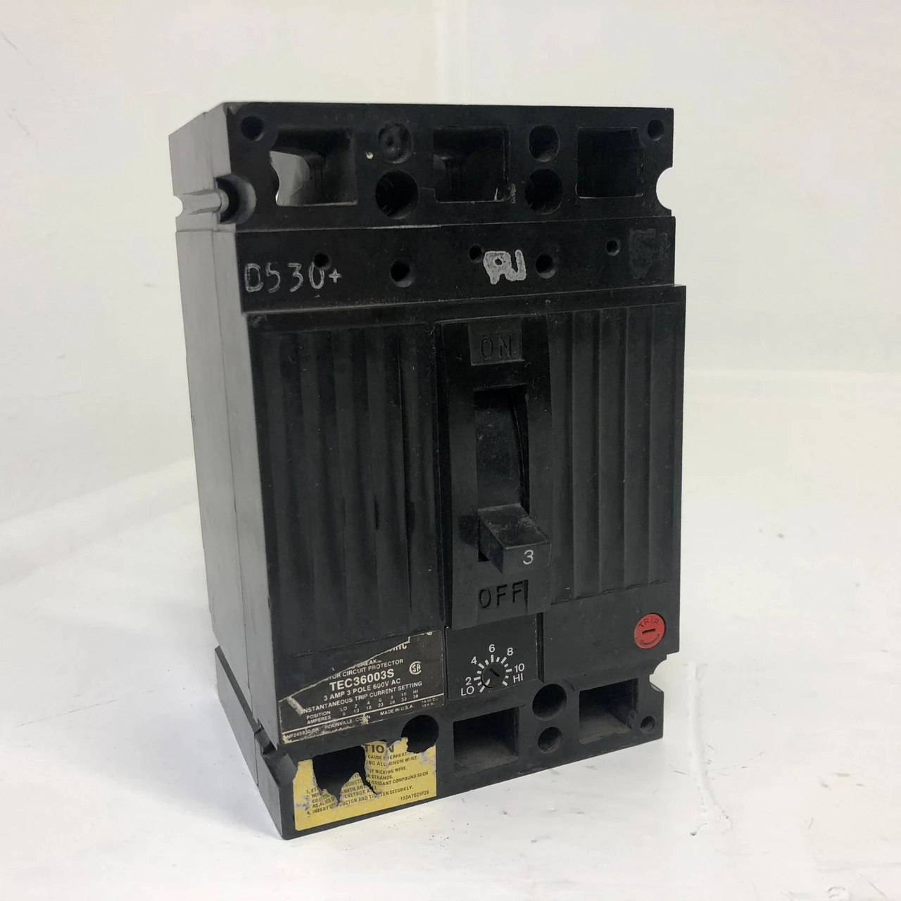 GE TEC36003S 3A Mag-Break Circuit Breaker 480/600V 3 Pole 3 Amp General Electric (EM3436-11)