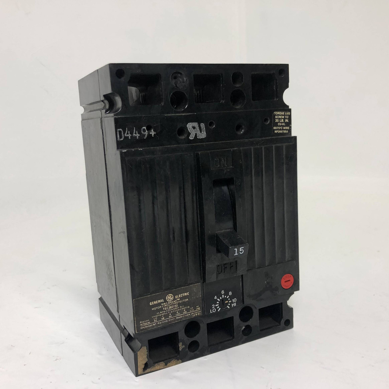 Image of GE TEC36015S 15A Mag-Break Circuit Breaker 480/600V 3P 15 Amp General Electric