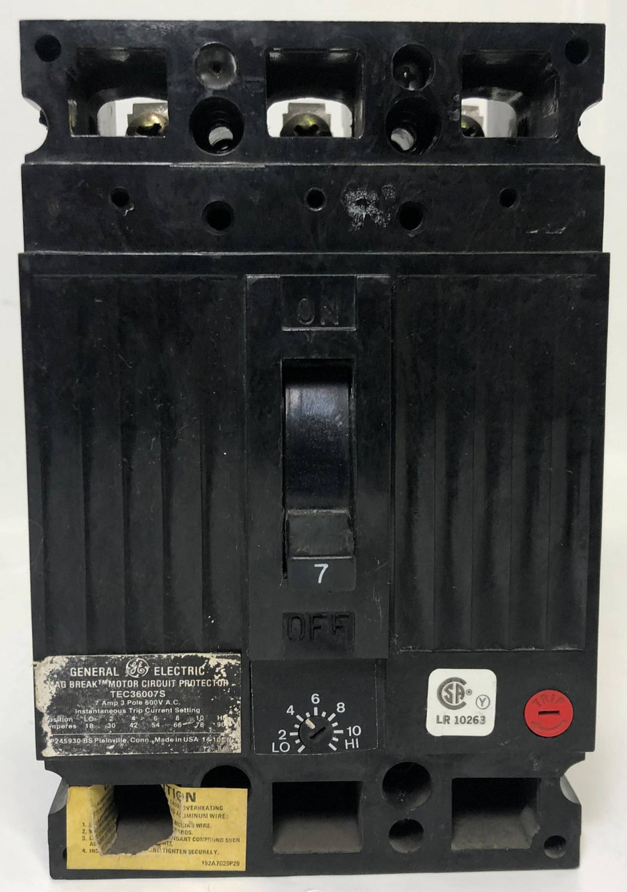 GE TEC36007S 7A Mag-Break Circuit Breaker 480/600V 3 Pole 7 Amp General Electric (EM3437-20)