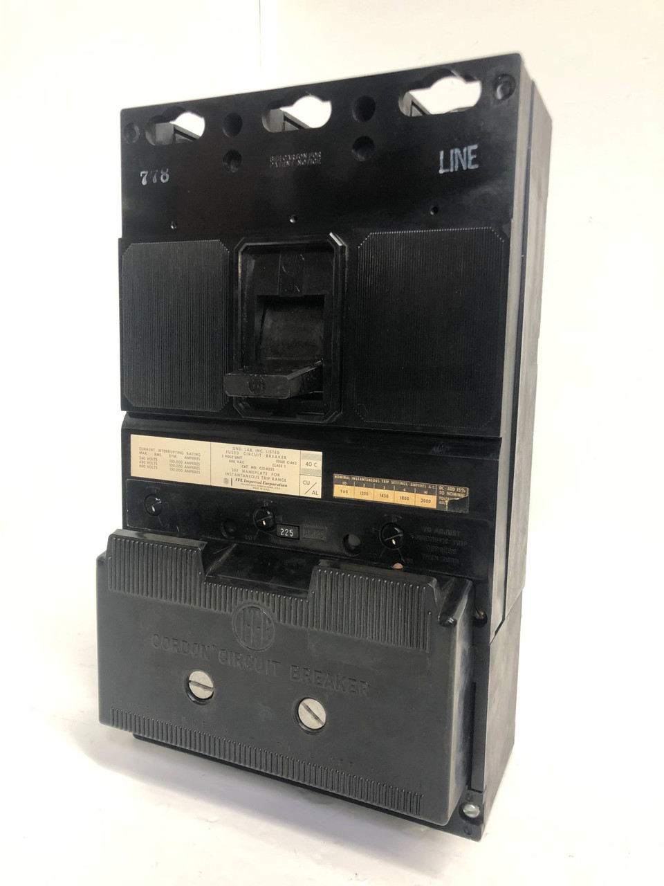 I-T-E CJ3-B225 225A Cordon Fused Circuit Breaker 3P 100kA CJ3B225 ITE 225 Amp (EM3449-6)