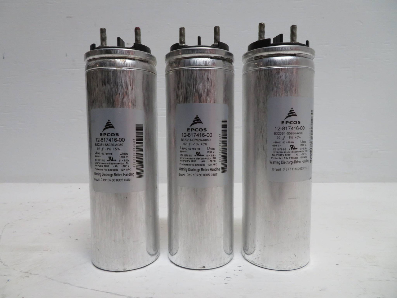 Lot of 3 EPCOS 12-817416-00 Capacitor B32361-S5926-A080 92 uF 580V URAC 1090V (NP2280-10)