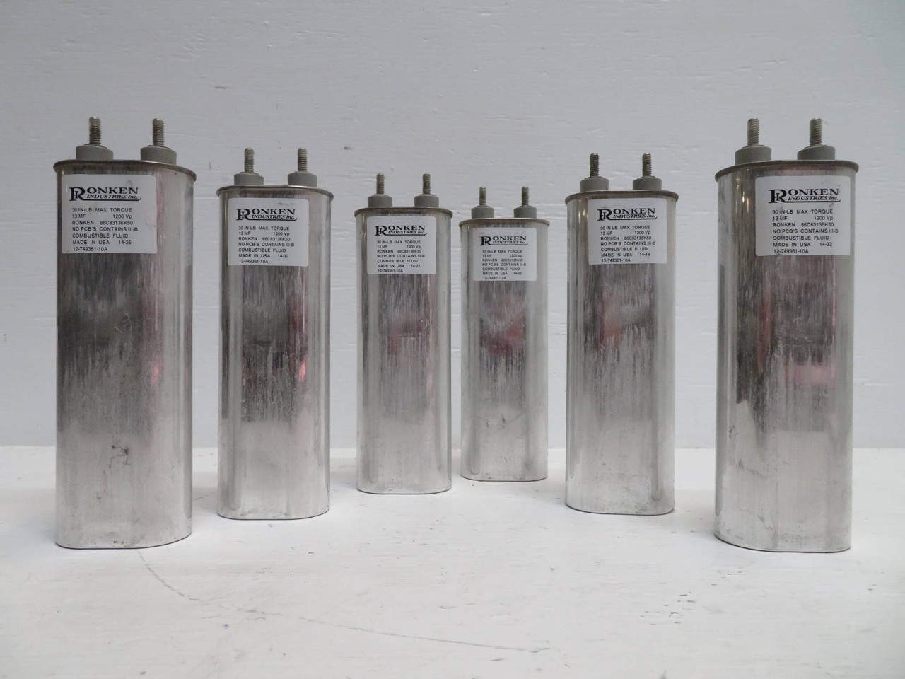 Lot of 6 Ronken 86C83136K50 Capacitor 12-749361-10A 13 MF 1200 Vp 14-25 (NP2282-3)